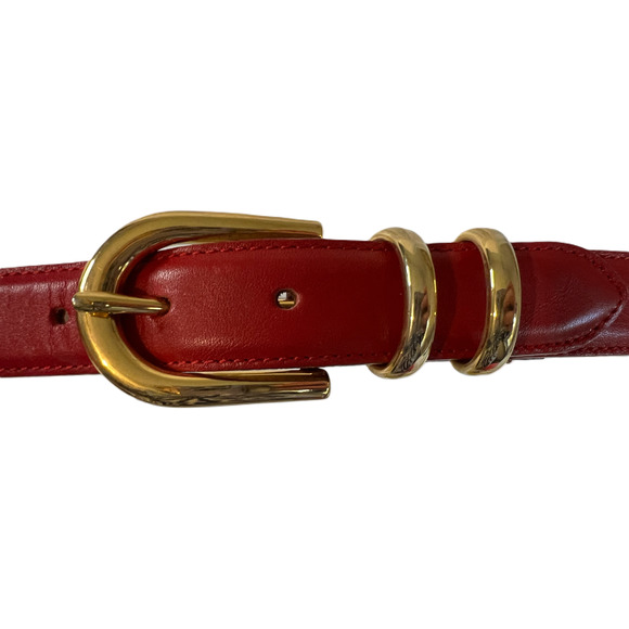 Talbots Leather Belt Womens Size XS Red Leather Belt 29" length Gold I - Picture 5 of 5